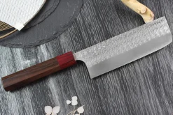 Couteau nakiri japonais artisanal Yoshimi Kato Minamo SG2 Tsuchime 16cm