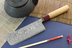 Couteau nakiri japonais artisanal Yoshimi Kato 16,5cm VG10 Nickel Damascus cerisier