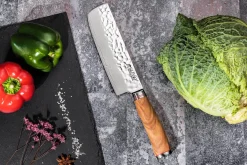 Couteau nakiri Wusaki Damas 10Cr 17cm manche en olivier