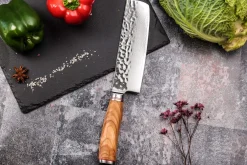 Couteau nakiri Wusaki Damas 10Cr 17cm manche en olivier