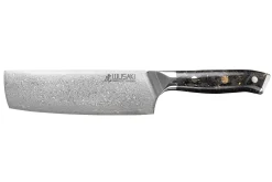 Couteau nakiri Wusaki Sakin Damas 10Cr 17cm manche en fibre de carbone et feuille d'or