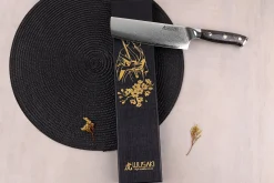 Couteau nakiri Wusaki Sakin Damas 10Cr 17cm manche en fibre de carbone et feuille d'or