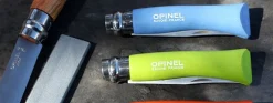 Couteau opinel Acidulé n°07 lame 8cm virole tournante manche azur + cordon