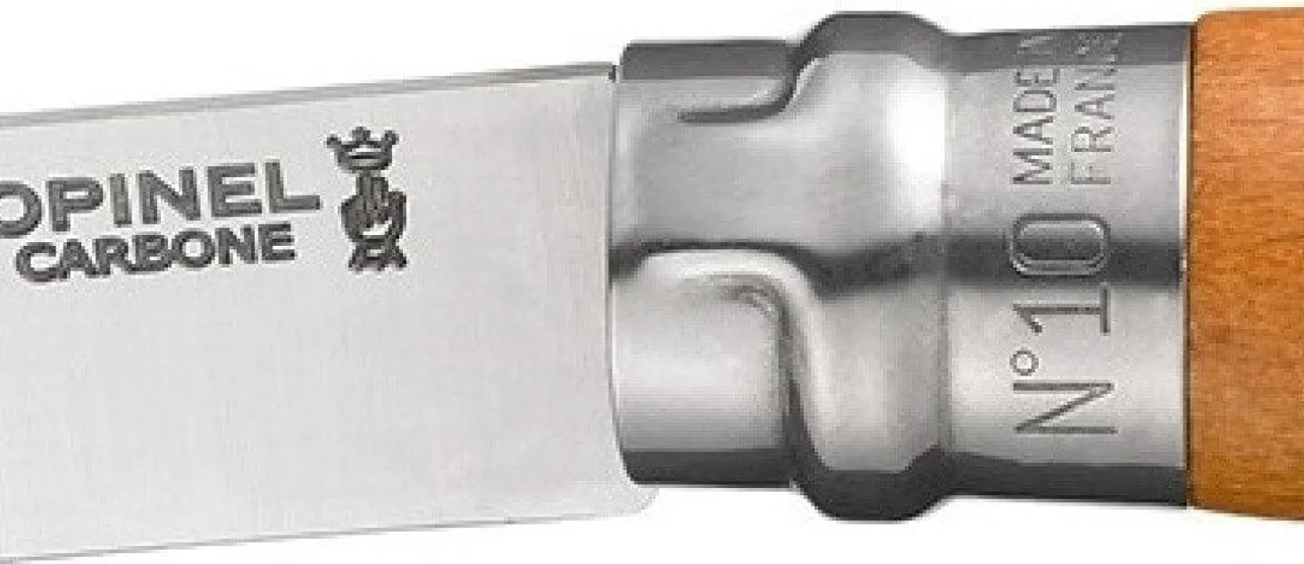 Couteau Opinel Tradition Carbone n°10 lame 10cm manche hêtre + virole tournante