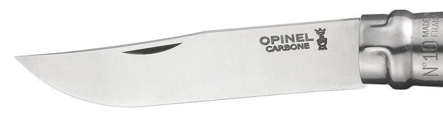 Couteau Opinel Tradition Carbone n°10 lame 10cm manche hêtre + virole tournante