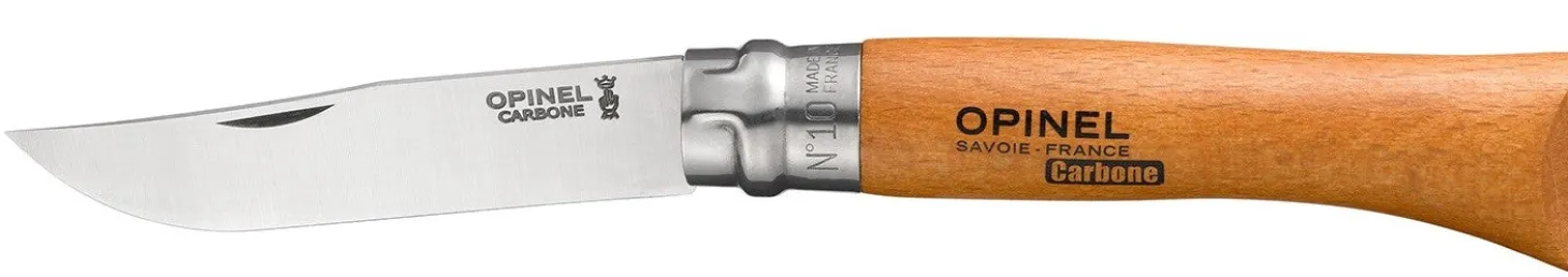 Couteau Opinel Tradition Carbone n°10 lame 10cm manche hêtre + virole tournante