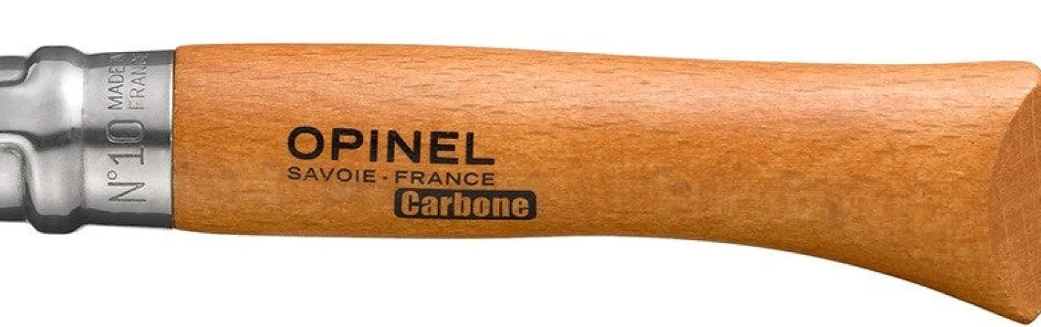 Couteau Opinel Tradition Carbone n°10 lame 10cm manche hêtre + virole tournante