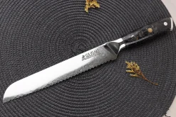 Couteau à pain Wusaki Sakin Damas 10Cr 20cm manche en fibre de carbone et feuille d'or