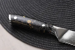 Couteau à pain Wusaki Sakin Damas 10Cr 20cm manche en fibre de carbone et feuille d'or
