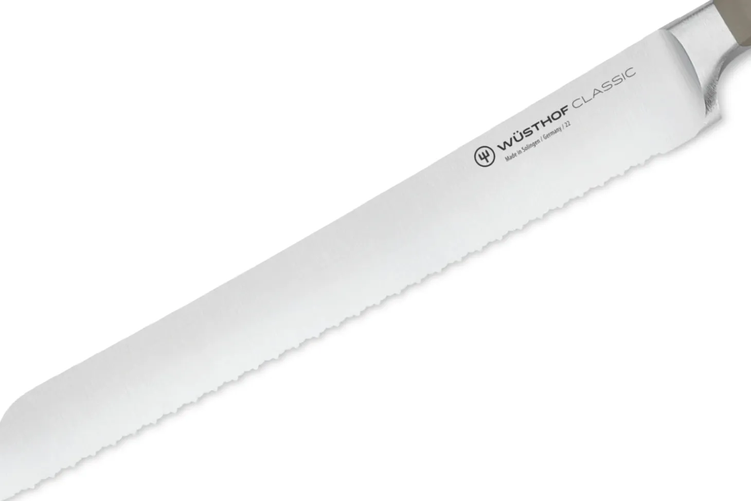 Couteau à pain Wusthof Classic Colour Velvet Oyster forgé lame micro-dentelée 23cm