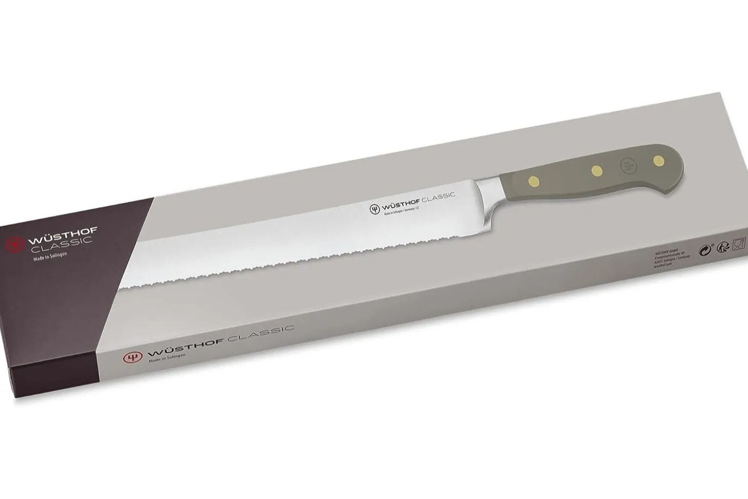Couteau à pain Wusthof Classic Colour Velvet Oyster forgé lame micro-dentelée 23cm