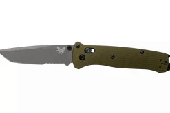 Couteau pliant Benchmade Bailout 537SGY-1 lame semi-dentée manche aluminium anodisé vert 11cm avec brise-vitre