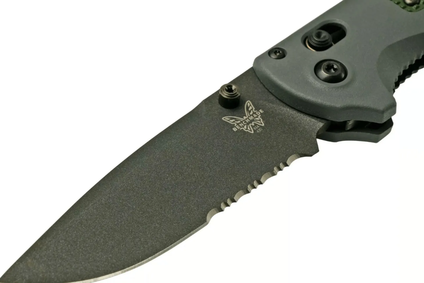 Couteau pliant Benchmade Redoubt 430SBK lame semi-dentelée manche Grivory gris/vert 12cm
