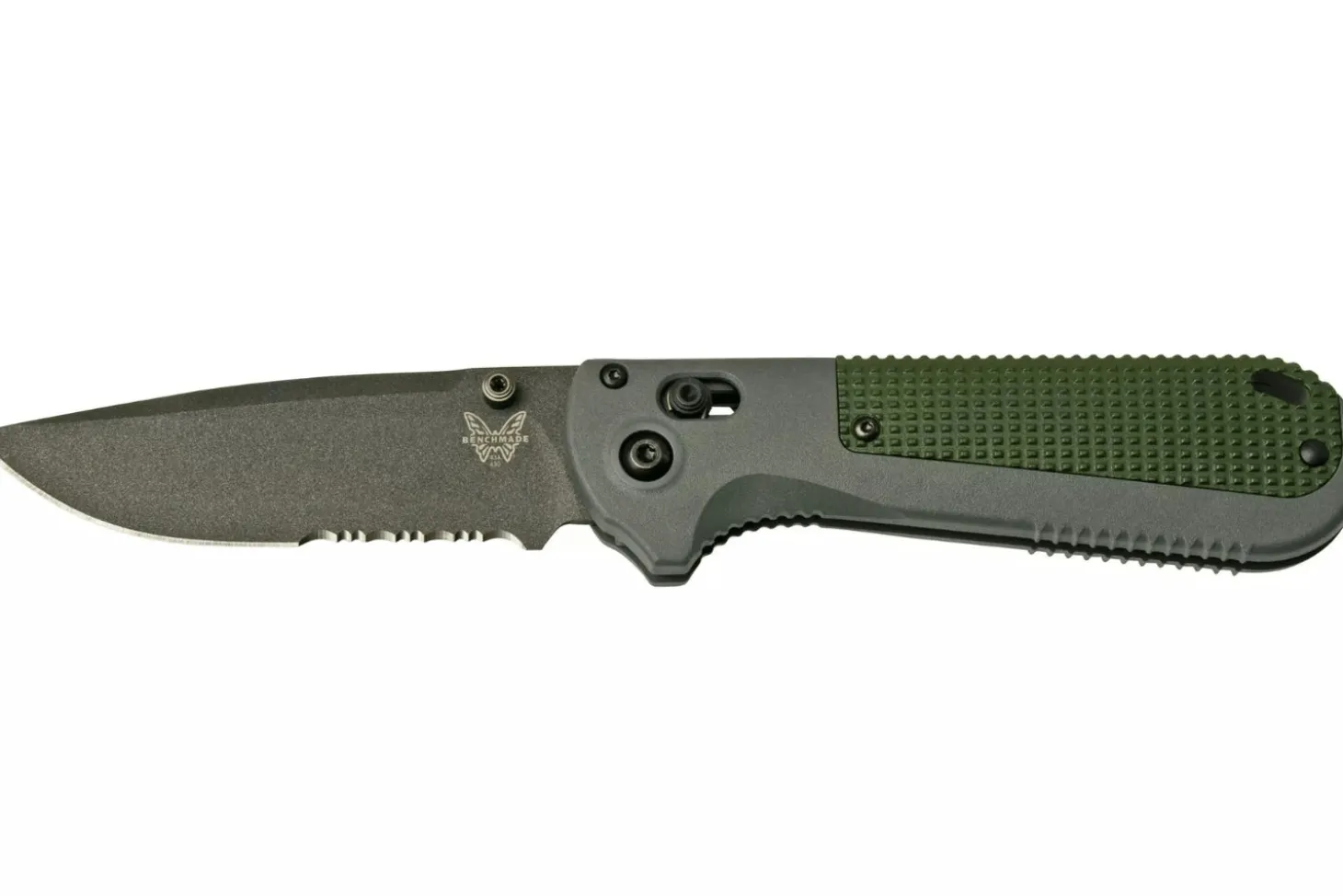 Couteau pliant Benchmade Redoubt 430SBK lame semi-dentelée manche Grivory gris/vert 12cm