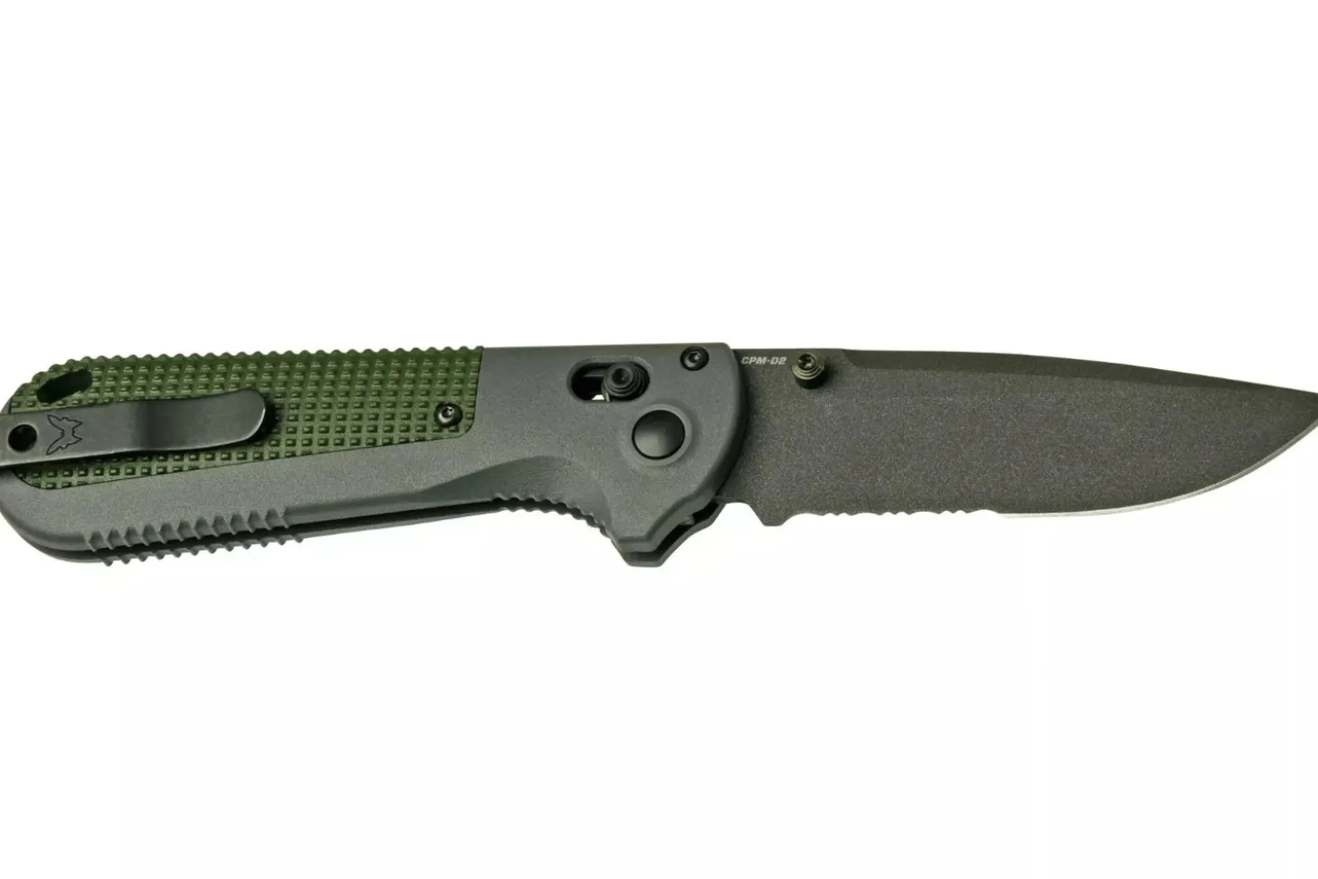 Couteau pliant Benchmade Redoubt 430SBK lame semi-dentelée manche Grivory gris/vert 12cm