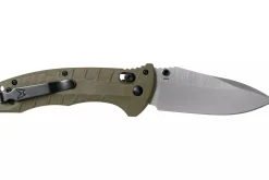 Couteau pliant Benchmade Turret Black 980SBK lame noire semi-dentée manche G10 vert olive 12cm