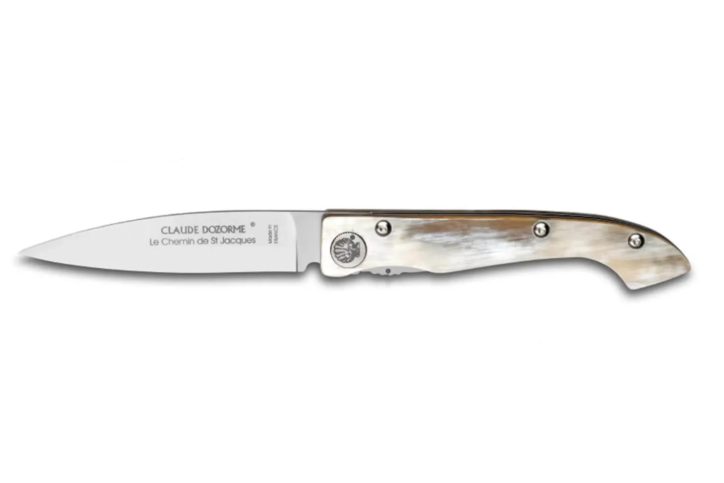 Couteau pliant Compostelle Voie du Puy Claude Dozorme manche corne 12,5cm