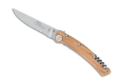 Couteau pliant denté Le Thiers Liner Lock Claude Dozorme olivier 12,5cm