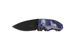 Couteau pliant Herbertz 587712 manche aluminium décoration 3D motif loup 11,5cm