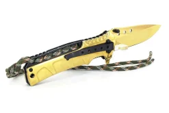 Couteau pliant Herbertz 567112 manche inox doré 12cm + lacet paracord
