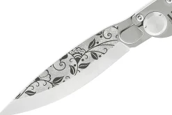 Couteau pliant K2 Elegance K2.20M manche inox décor arabesque 11,5cm + étui suédine