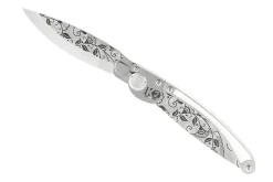 Couteau pliant K2 Elegance K2.20M manche inox décor arabesque 11,5cm + étui suédine