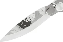Couteau pliant K2 Elegance K2.24M manche inox décor monstera 11,5cm + étui suédine