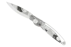 Couteau pliant K2 Elegance K2.24M manche inox décor monstera 11,5cm + étui suédine