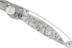 Couteau pliant K2 Elegance K2.22M manche inox décor magnolia 11,5cm + étui suédine