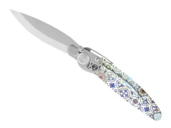 Couteau pliant K2.14M manche acier décor imprimé 3D faience 11,5cm
