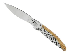 Couteau pliant K2.07M manche bois d'olivier et acier décor perspectives 11,5cm