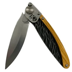 Couteau pliant K2.01M manche olivier et acier décor plumes 11,5cm