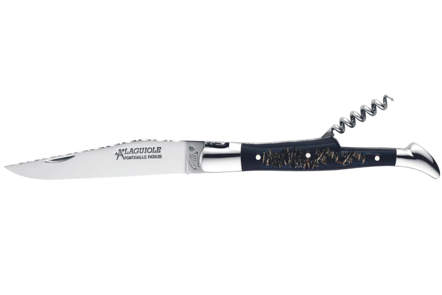 Couteau pliant Laguiole GILLES 8692 manche corne de buffle brute 12cm avec tire-bouchon