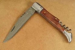 Couteau pliant Laguiole Herbertz 231712 lame damassée manche bois de cognassier 12cm + tire-bouchon