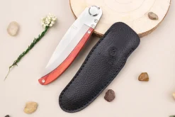 Couteau pliant Le Coq Français Bordeaux Red Heart artisanal manche bois rouge 11,5cm + étui