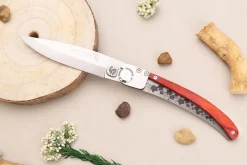 Couteau pliant Le Coq Français Bordeaux Red Heart artisanal manche bois rouge 11,5cm + étui