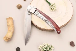 Couteau pliant Le Coq Français Vercingétorix artisanal manche bois de violette 11,5cm + étui