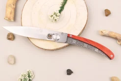 Couteau pliant Le Coq Français Charlemagne Red Heart artisanal manche bois rouge 11,5cm + étui