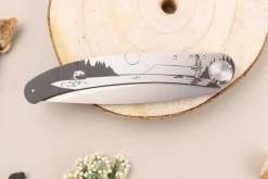 Couteau pliant Le Coq Français Rivière artisanal manche bois d'olivier 11,5cm + étui