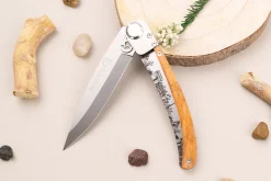 Couteau pliant Le Coq Français Paris artisanal manche bois d'olivier 11,5cm + étui