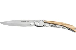 Couteau pliant Le Coq Français Paris artisanal manche bois d'olivier 11,5cm + étui