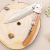 Couteau pliant Le Coq Français Jeanne d'Arc artisanal manche bois d'olivier 11,5cm + étui