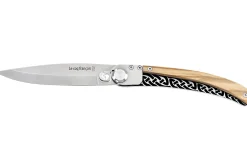 Couteau pliant Le Coq Français Celtic artisanal manche bois d'olivier 11,5cm + étui