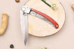 Couteau pliant Le Coq Français Tokyo Red Heart artisanal manche bois rouge 11,5cm + étui