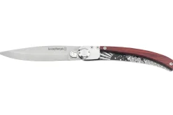 Couteau pliant Le Coq Français Soleil Levant Red Heart artisanal manche bois rouge 11,5cm + étui