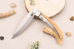 Couteau pliant Le Coq Français Nautic artisanal manche bois d'olivier 11,5cm + étui