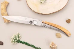 Couteau pliant Le Coq Français Nautic artisanal manche bois d'olivier 11,5cm + étui