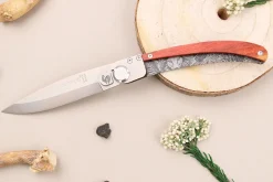 Couteau pliant Le Coq Français Safari Red Heart artisanal manche bois rouge 11,5cm + étui