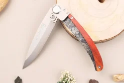 Couteau pliant Le Coq Français Safari Red Heart artisanal manche bois rouge 11,5cm + étui