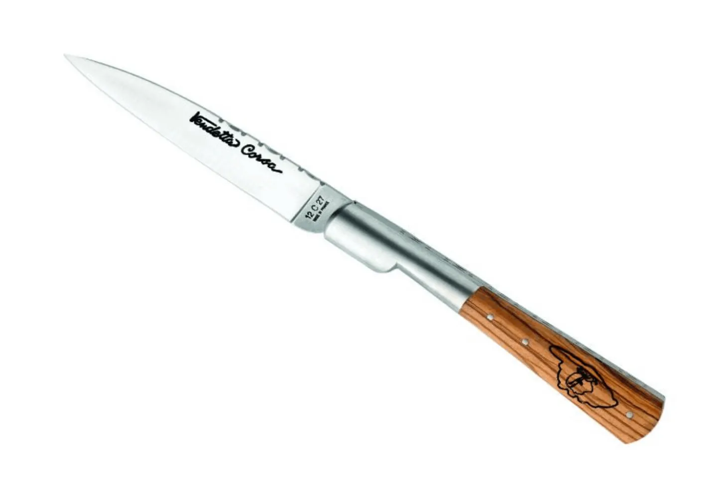 Couteau pliant LE FIDELE Vendetta Corsa acier Sandvik manche olivier 12,5cm